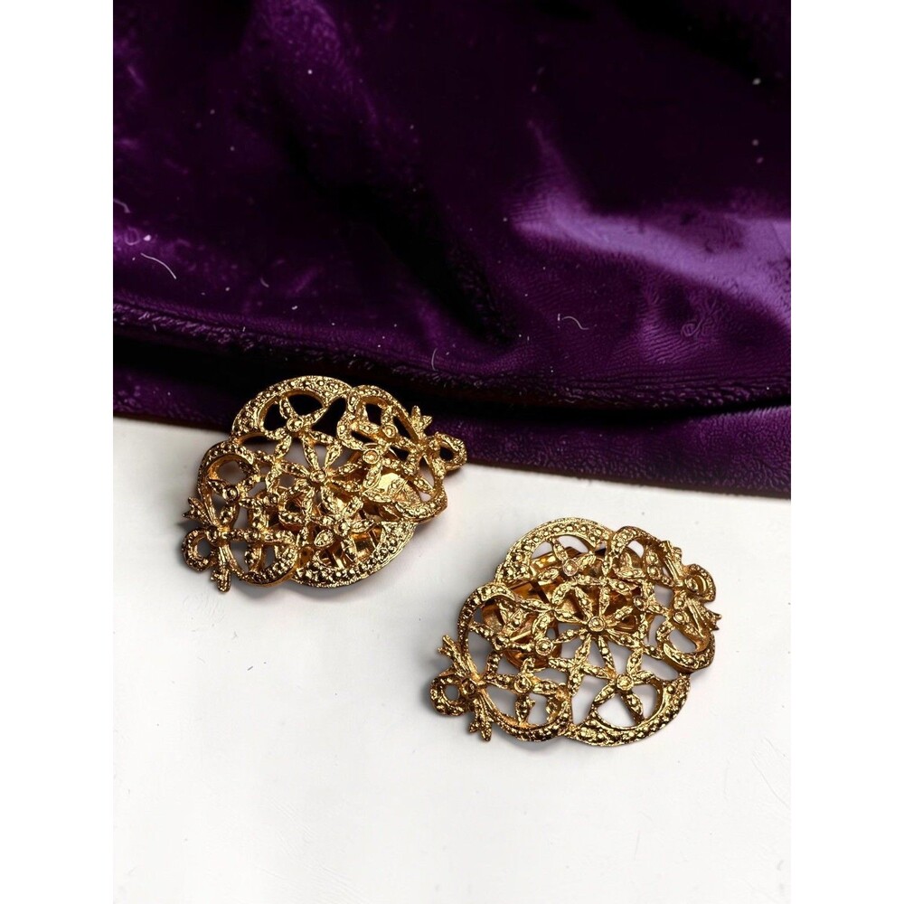 Musi Shoe Clips Vintage Victorian Revival Gold Tone Filigree Floral Pair